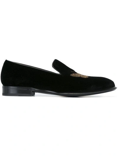 Alexander Mcqueen Moth-embellished Velvet Loafers In Black