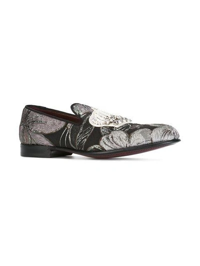 Shop Dolce & Gabbana Embroidered Crown Slippers In Black