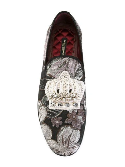 Shop Dolce & Gabbana Embroidered Crown Slippers In Black