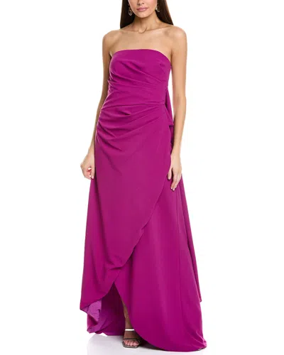Rene Ruiz Strapless Draped Crepe Column Gown In Purple