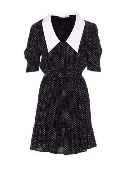 Mar De Margaritas Black Short Dress With White Polka Dots In Black