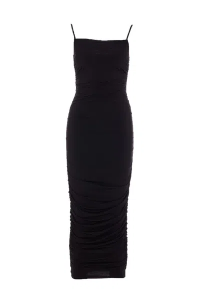 Michael Kors Form-fitting Midi Dress With Spaghetti Straps In Black