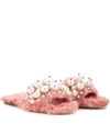 Miu Miu Embellished Faux Fur Slippers In Corallo