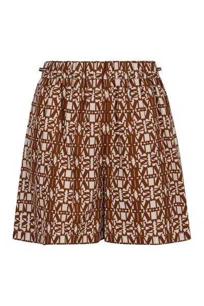 Max Mara Taiga Printed Cotton Shorts In Brown
