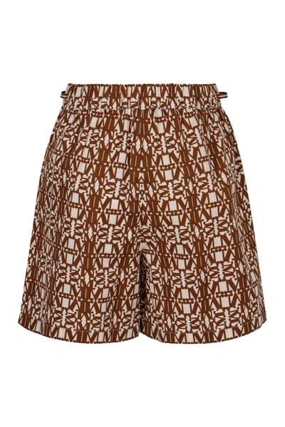 Max Mara Taiga Printed Cotton Shorts In Brown
