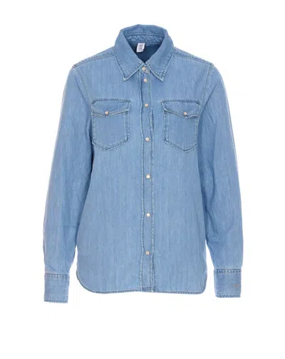 Liu •jo Liu Jo Kent Collar Denim Shirt With Rhinestone Applications In Blue