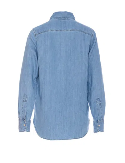 Liu •jo Liu Jo Kent Collar Denim Shirt With Rhinestone Applications In Blue