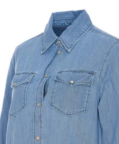 Liu •jo Liu Jo Kent Collar Denim Shirt With Rhinestone Applications In Blue
