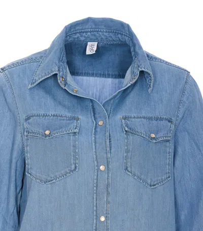 Liu •jo Liu Jo Kent Collar Denim Shirt With Rhinestone Applications In Blue