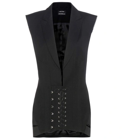 Anthony Vaccarello Sleeveless Cool Wool Corset Dress, Black
