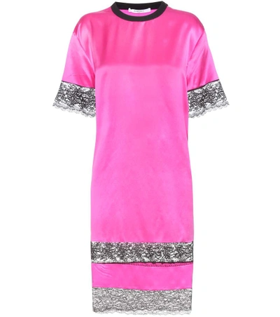Givenchy Floral Lace Trim Silk Satin Dress In Fuchsia