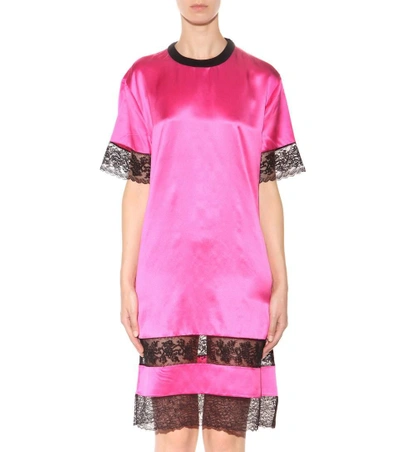 Shop Givenchy Lace-trimmed Silk Dress In Fushia