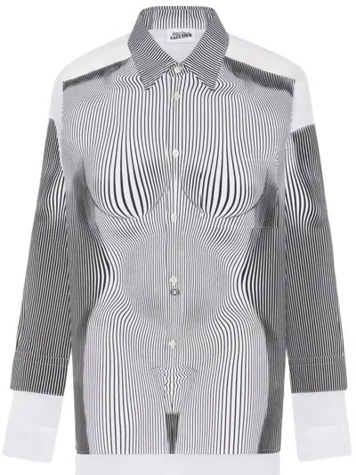 Jean Paul Gaultier Petit Grand Pinstripe Body Morphing Nylon Shirt Black And White In Black