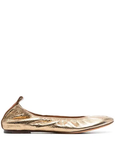 Lanvin Ruched Detail Metallic Ballerina Shoes In M Gold