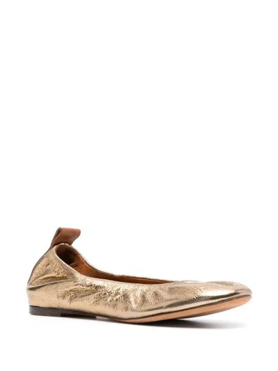 Lanvin Ruched Detail Metallic Ballerina Shoes In M Gold