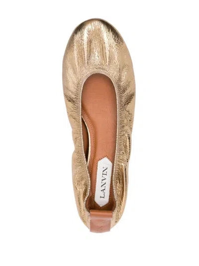 Lanvin Ruched Detail Metallic Ballerina Shoes In M Gold