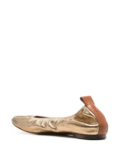 Lanvin Ruched Detail Metallic Ballerina Shoes In M Gold