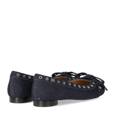 Shop Ganni Blue Denim Ballet Flat Shoe With Bows