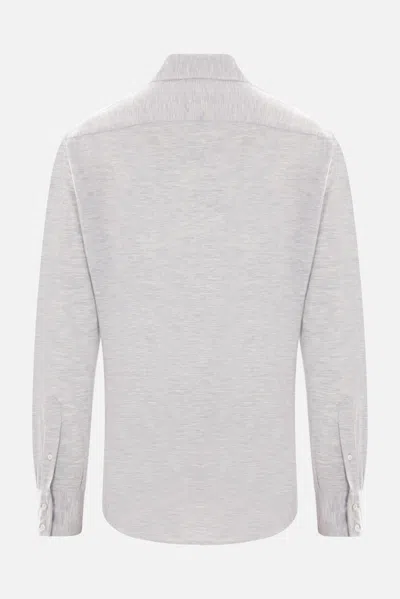 Brunello Cucinelli Grey Linen Shirt With Classic Button-down Collar In Pearl