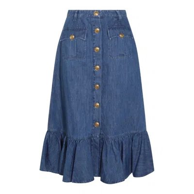 Valentino Garavani Blue Denim Cotton Skirt In Medium Blue
