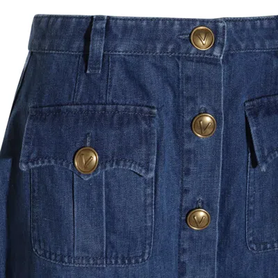 Valentino Garavani Blue Denim Cotton Skirt In Medium Blue