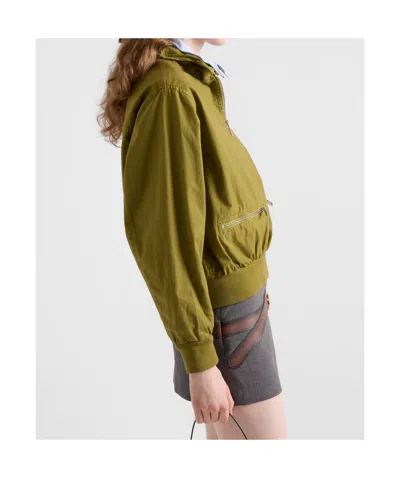 Prada Olive Poplin Jacket In Green