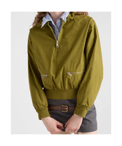 Prada Olive Poplin Jacket In Green