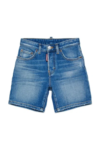 Dsquared2 Shorts In Denim Blu Medio Con Abrasioni In Blue