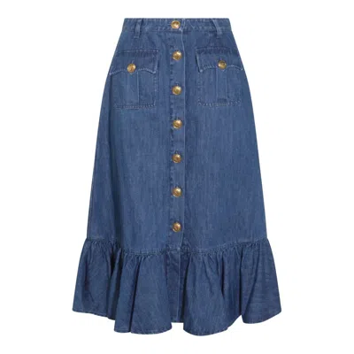 Valentino Garavani Blue Denim Cotton Skirt In Medium Blue