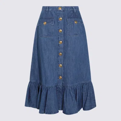 Valentino Garavani Blue Denim Cotton Skirt In Medium Blue