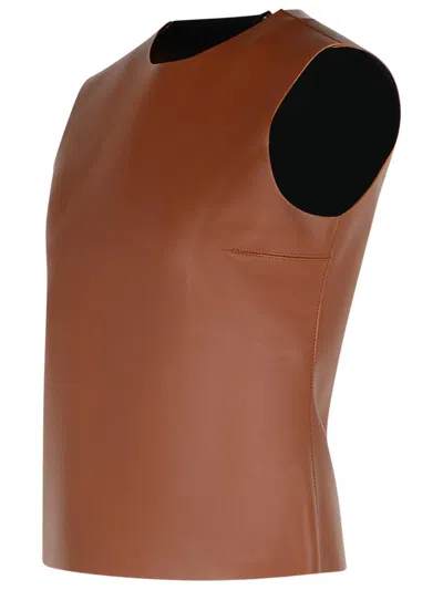 Jw Anderson Leather Tank Top Seam Detailing In Brown