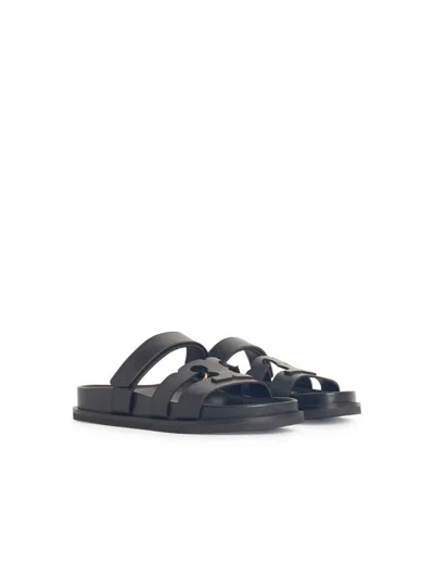 Tory Burch Sport Slide Leather Sandals In Black