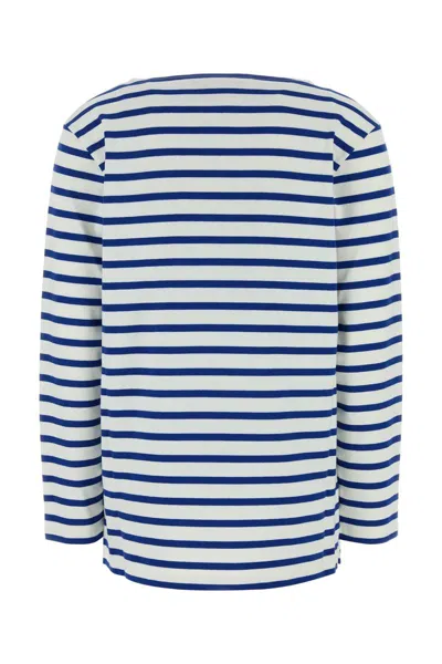 Valentino Long Sleeve Cotton T-shirt With Striped Pattern In Avorioblu