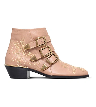 Shop Chloé Susanna Studded Leather Ankle Boots In Nude