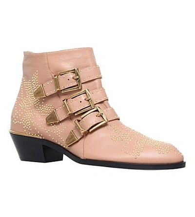 Shop Chloé Susanna Studded Leather Ankle Boots In Nude