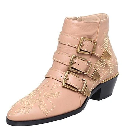 Shop Chloé Susanna Studded Leather Ankle Boots In Nude