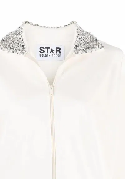 Golden Goose Crystal-embellished Zipped Sweatshirt In Papyrus Cristal