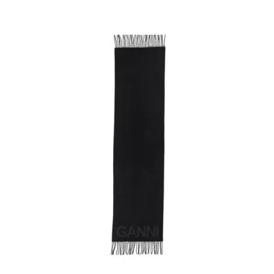Ganni Black Recycled Wool Scarf Women In 099