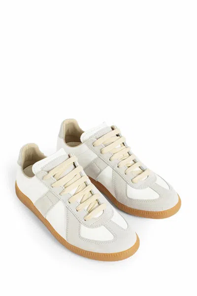 Maison Margiela Women Replica Low-top Leather Sneakers With Suede Inserts In White