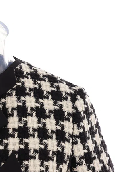 Valentino Embroidered Damier Light Tweed Short Dress In Ivory+black