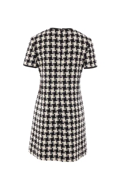 Valentino Embroidered Damier Light Tweed Short Dress In Ivory+black