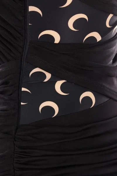 Marine Serre Shelter One-shoulder Draped Jersey Minidress In Black
