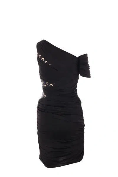 Marine Serre Shelter One-shoulder Draped Jersey Minidress In Black