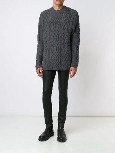 Shop Maison Margiela Distressed Cable Knit Jumper - Grey