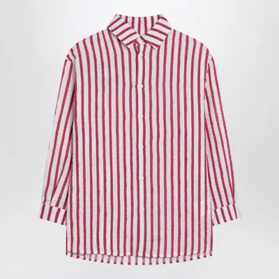 Douuod Striped Shirt White/red In Linen In Red