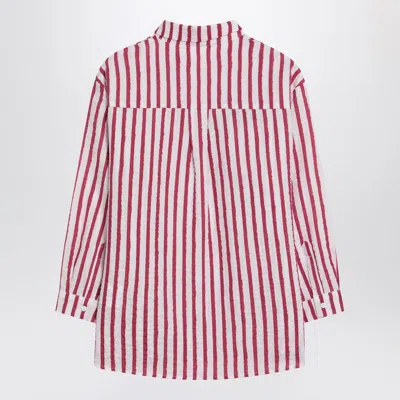 Douuod Striped Shirt White/red In Linen In Red