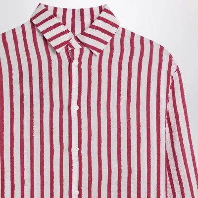 Douuod Striped Shirt White/red In Linen In Red