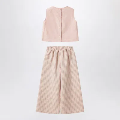 Il Gufo Striped Top And Straight Pants Set In Pink