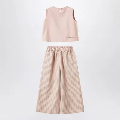 Il Gufo Striped Top And Straight Pants Set In Pink