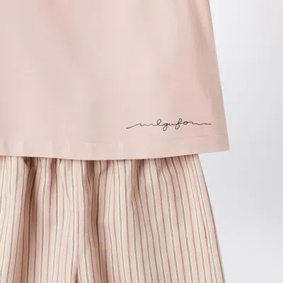 Il Gufo Striped Top And Straight Pants Set In Pink